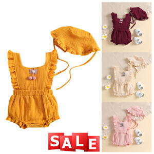 Newborn Baby Girls Clothes Ruffle Romper Jumpsuit Tops Pants+ Hats Set Outfit