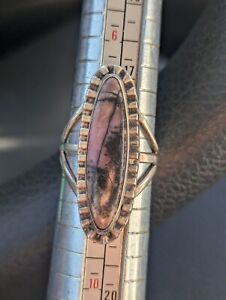 Old Pawn sterling silver Pink Rhodolite Finger Lonh Ring size 8 G4