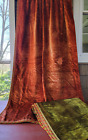 Antique French Silk Velvet Portiere Curtains Drapes Copper Brown Green 1880s vtg