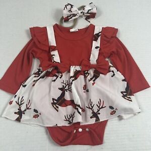 Christmas Outfit For 0-3 months Baby Girl  Reindeer Skirt Dress With Headband