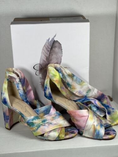 Jessica Simpson Multicolor Floral Pumps Heels Size 7M Tie Die Color Ankle Ribbon