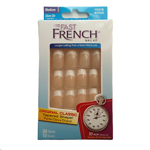 Broadway Glue On Nails Fast French Medium French Tip Shimmer Tapered Shape BFD05