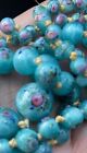 Sensational Antique Murano Turquoise Blue Satin Glass Wedding Cake Bead Necklace