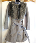 Vince Camuto Faux Fur Bodice Funnel Neck Belted Wool Coat Ladies Size Small