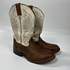 Double-H Western Cowboy Pull On White Brown Leather Boots Sz8.5 Woman’s