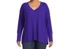 Terra & Sky Women's Plus Size Violet Purple Waffle V-Neck Tee with Long Sleeves