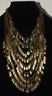 Chico's Brushed Gold Tone Waterfall or Bib Necklace, Small Discs, 17