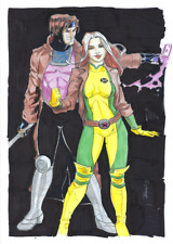 Gambit & Rogue by Romualdo - Original Comic Art Drawing 8.5x11.5
