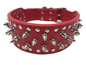 Dog Collar Studded Spikes Rivet Faux Leather Adjustable 2
