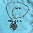 Authentic Tiffany & Co Blue Enamel MEDIUM Return To T Heart Tag Pendant Necklace