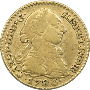 1780M PJ Spain 1 Escudo Gold Coin, Very Fine VF, KM# 416.1