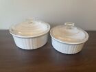 Corning Ware French White Set of 2 Dishes with Corning Glass Lids, F-1-B, F-5-B