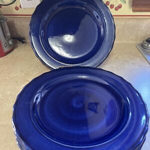 Four Home & Garden Party Welcome Home Dinner Plates 11 1/2” Cobalt Blue