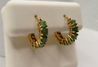 Estate Jewelry 1.0Ct Natural Emerald Hoop Earrings 14k Yellow Gold Plated