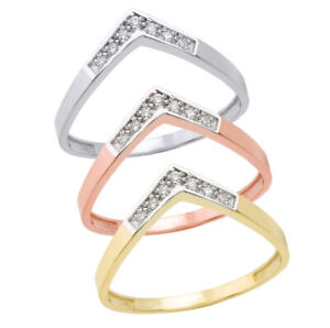 Solid Gold Elegant 7 Diamonds Wishbone V Shape Chevron Ring