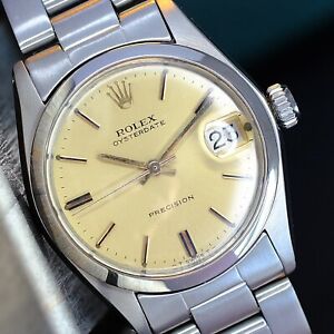 ROLEX OYSTER DATE PRECISION WATCH STEEL CHAMPAGNE DIAL REF6466 30MM SELF WINDING
