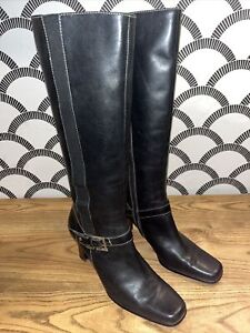 Anne Klein Merritt Black Tall Leather Boots Women’s Size 8.5 With 3 Inch Heel