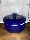 Roshco Cobalt Blue 3 qt./2.8 L Round Ribbed Casserole Baking Dish with Lid