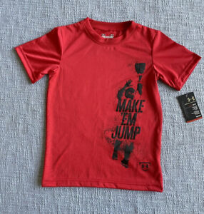 New Under Armour Boys Red Baseball Make ‘em Jump Top T-Shirt Size 4T Toddler/Kid