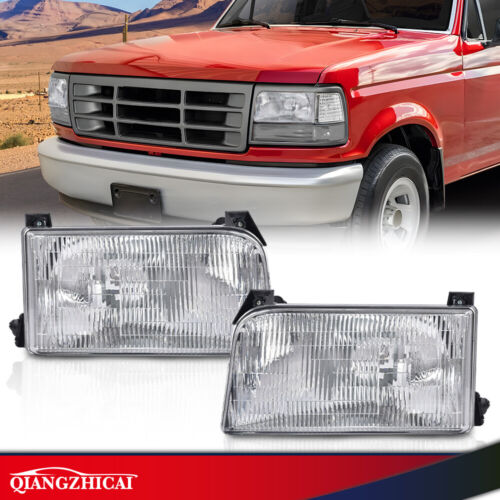 Fit For 92-96 Ford F-150 Clear Halogen Headlights Lamps Left & Right Side Pair  (For: 1996 Ford F-150)