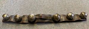 ANTIQUE BRASS JIGGLE SLEIGH BELLS On Leather Strap Horse Sled FOR PARTS