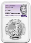 2022 - 1 oz .9999 Silver Britannia NGC-GEM BU Queen Elizabeth Memorial Label