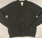 VTG L.L.Bean Mens Cardigan Sweater L Gray Lambswool Leather Buttons Grandpa Dad