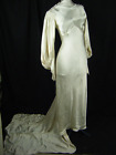 Vtg 30s Ivory Satin Silk Looped Buttons Bias Cut Wedding Dress-Bust 38/S,AS-IS