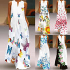 Women Plus size Dress V Neck sleeveless Maxi Dress split Hem Kaftan Print Dress*