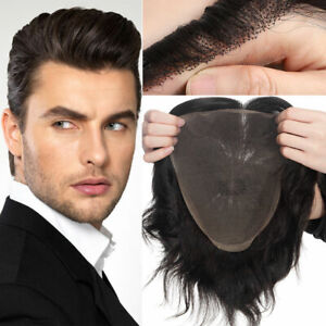 Mens Toupee Hair Replacement System Hairpiece Thin Skin Full PU Human Hair Wigs