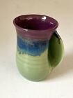 New Listing2015 Neher Art Pottery Right Hand Warmer Coffee Mug Purple Green Blue FN