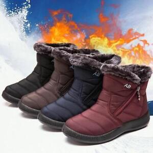 Waterproof Winter Women Shoes Snow Boots Fur-lined Slip on Warm Ankle Size US