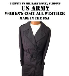 WOMEN'S MILITARY DRESS COAT ALL WEATHER LINER US ARMY NAVY ISSUE TRENCH BLACK