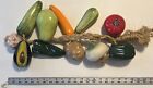 Vintage Hanging Ceramic Vegetables On A Vine Rope 24” Long Carrot, onion, tomato