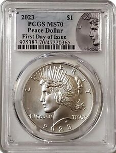 2023-P $1 PEACE DOLLAR PCGS MS70 First Day Of Issue Green Label Silver Coin.