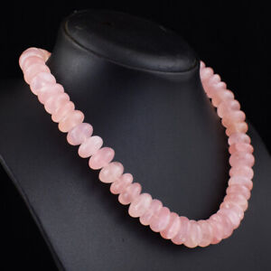 686 Cts Earth Mined Pink Rose Quartz Rondelle Beads Womens Necklace JK 43E437