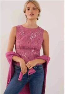 Anthropologie Rose Pink Mauve Sequin Lace Crop Top Sz XS