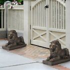 2 Garden Lion Statue Outdoor Sculpture Guardian Decor Yard Bronze Sitting MgO