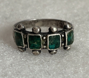 Vintage Fred Harvey Navajo Sterling Silver Turquoise Stamped Ring Size 7.25