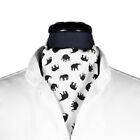Ascot Cravat Silk Tie White Black Elephants Dress Formal Scarf Wedding Necktie