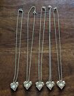 Vintage Jewelry Lot Of 5 Necklaces Silvertone Heart Pendants J1