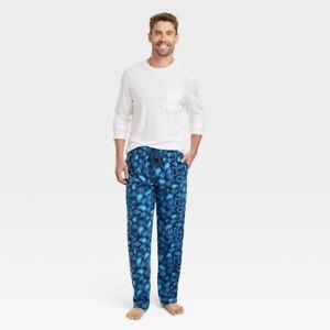 Goodfellow & Co Mens Paisley Microfleece Pajama Set 2pc, White/Blue, Size L, NWT