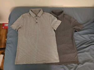 Lot Of 2 Lululemon Mens Polo Shirt Golf Mesh Gray White Stripes Size Medium