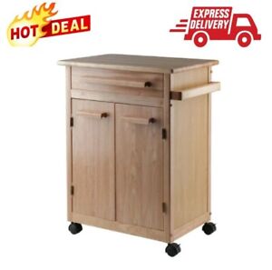 Wood Hackett Kitchen Storage Microwave Cart Portable, Natural Finish NEW