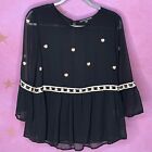 Harlowe and Graham Embroidered Peplum Bell Sleeve Top Large
