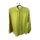J Jill Love Linen Sz M Lime Green  Button Up Tunic Lagenlook Roll Tab Sleeves
