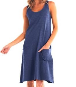 FRESH PRODUCE Small South Beach BLUE DRAPE Cotton Jersey Tank Dress $65 NWT S