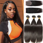 Peruvian 300g Virgin Human Hair Extensions Weave 3 Bundles with 4x4 Lace Closure