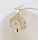 Awesome New Yellow Gold Plated Crystal Accented Tree of Life Pendant Necklace