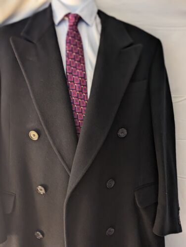 new Barneys New York 100% CASHMERE trench Over Coat black Luxury Men's 40 R Med
